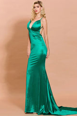 Chic V-Neck Backless Mermaid Long Evening Prom Dress With Spaghetti-Straps
