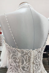 Chic V-Neck Spaghetti-Straps Wedding Dress with Lace Ruffles