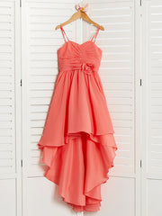 Chiffon A-Line Flower Girl Dress With Spaghetti Strap and Tea Length Pleats
