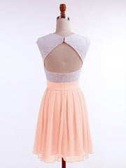 Chiffon Jewel Sleeveless A-line Short/Mini With Lace Prom Dresses