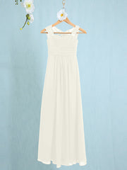 Chiffon Junior Flower Girl Dress with Sheath Column Straps and Ruched Natural Ankle Length