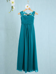 Chiffon Junior Flower Girl Dress with Sheath Column Straps and Ruched Natural Ankle Length