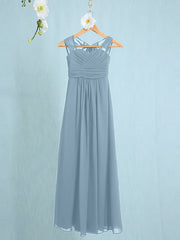 Chiffon Junior Flower Girl Dress with Sheath Column Straps and Ruched Natural Ankle Length
