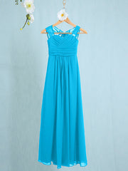 Chiffon Junior Flower Girl Dress with Sheath Column Straps and Ruched Natural Ankle Length