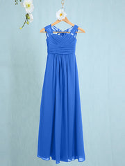 Chiffon Junior Flower Girl Dress with Sheath Column Straps and Ruched Natural Ankle Length