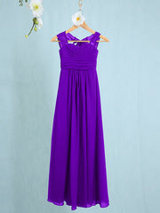 Chiffon Junior Flower Girl Dress with Sheath Column Straps and Ruched Natural Ankle Length