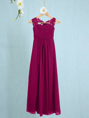 Chiffon Junior Flower Girl Dress with Sheath Column Straps and Ruched Natural Ankle Length