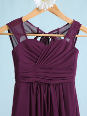 Chiffon Junior Flower Girl Dress with Sheath Column Straps and Ruched Natural Ankle Length