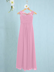Chiffon Junior Flower Girl Dress with Sheath Column Straps and Ruched Natural Ankle Length