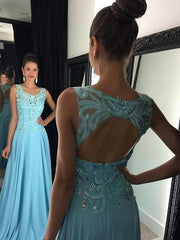 Chiffon Scoop Sleeveless A-line Floor-Length With Applique Dresses