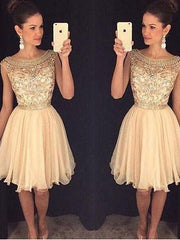 Chiffon Scoop Sleeveless A-line Short/Mini With Beading Dresses