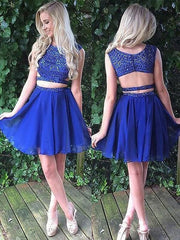 Chiffon Scoop Sleeveless Short/Mini With Beading Two Piece Dresses