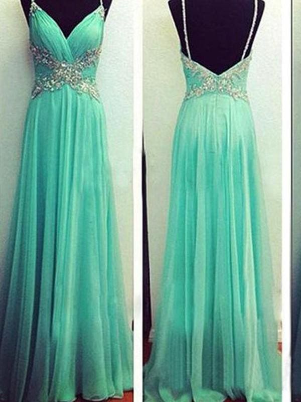 Chiffon Spaghetti Straps Sleeveless Floor-Length With Beading Dresses