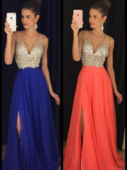 Chiffon V-Neck Sleeveless A-line Floor-Length With Beading Dresses