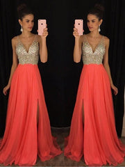 Chiffon V-Neck Sleeveless A-line Floor-Length With Beading Dresses