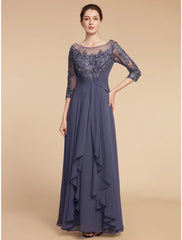 Aimishang  Sheath / Column Mother of the Bride Dress Wedding Guest Elegant Vintage Scoop Neck Ankle Length Chiffon Lace Half Sleeve with Ruffles Ruching