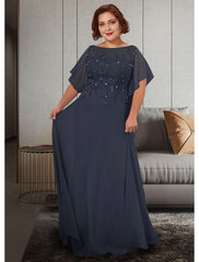 Aimishang A-Line Mother of the Bride Dress Plus Size Elegant Jewel Neck Floor Length Chiffon Lace Half Sleeve with Appliques