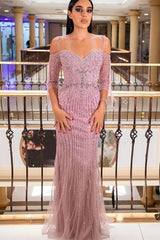 Classic Half Sleeves Spaghetti-Straps Mermid Evening Party Gowns Beadings Online