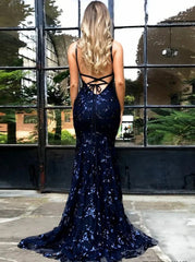 Classic V-Neck Sleeveless Mermaid Sequined Appliques Evening Dress Long