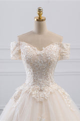 Classy Off-the-Shoulder Wedding Dress With Lace Appliques