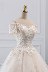 Classy Off-the-Shoulder Wedding Dress With Lace Appliques