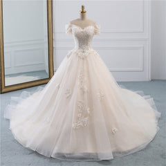 Classy Off-the-Shoulder Wedding Dress With Lace Appliques