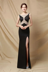 Classy Scoop Sleeveless Evening Prom Dress Mermaid Long With Slit
