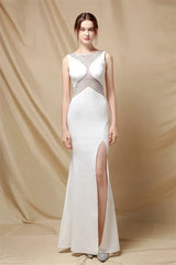 Classy Scoop Sleeveless Evening Prom Dress Mermaid Long With Slit