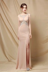 Classy Scoop Sleeveless Evening Prom Dress Mermaid Long With Slit