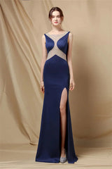 Classy Scoop Sleeveless Evening Prom Dress Mermaid Long With Slit