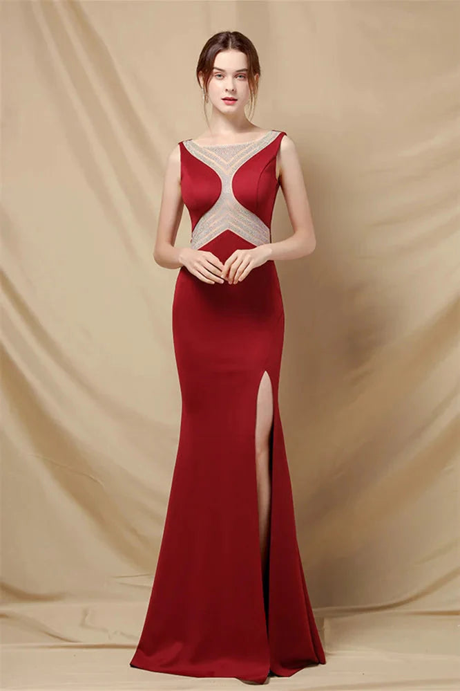 Classy Scoop Sleeveless Evening Prom Dress Mermaid Long With Slit