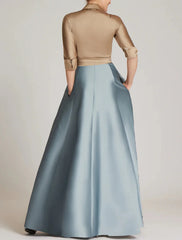 Aimishang A-Line Evening Gown Elegant Dress Formal Floor Length 3/4 Length Sleeve Shirt Collar Satin with Slit Strappy