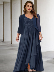 Aimishang Two Piece A-Line Mother of the Bride Dresses Plus Size Hide Belly Curve Elegant Dress Formal Floor Length Half Sleeve V Neck Chiffon with Pleats Appliques