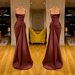 Cool Burgundy Sheath Spaghetti Strap Ruffles Prom Dress