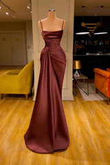 Cool Burgundy Sheath Spaghetti Strap Ruffles Prom Dress
