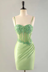 Fitted green transparent tight corset bead back to school dress