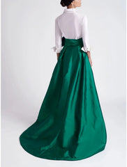Aimishang A-Line Evening Gown Elegant Red Green Dress Formal Wedding Guest Sweep / Brush Train 3/4 Length Sleeve Shirt Collar Satin with Bow(s)