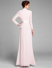 Aimishang  Mermaid / Trumpet Mother of the Bride Dress Convertible Dress Scoop Neck Floor Length Chiffon Long Sleeve Wrap Included with Sash / Ribbon