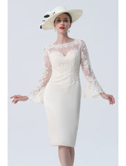 Aimishang  Sheath / Column Mother of the Bride Dress Vintage Plus Size Elegant Jewel Neck Knee Length Satin Lace Long Sleeve with Lace