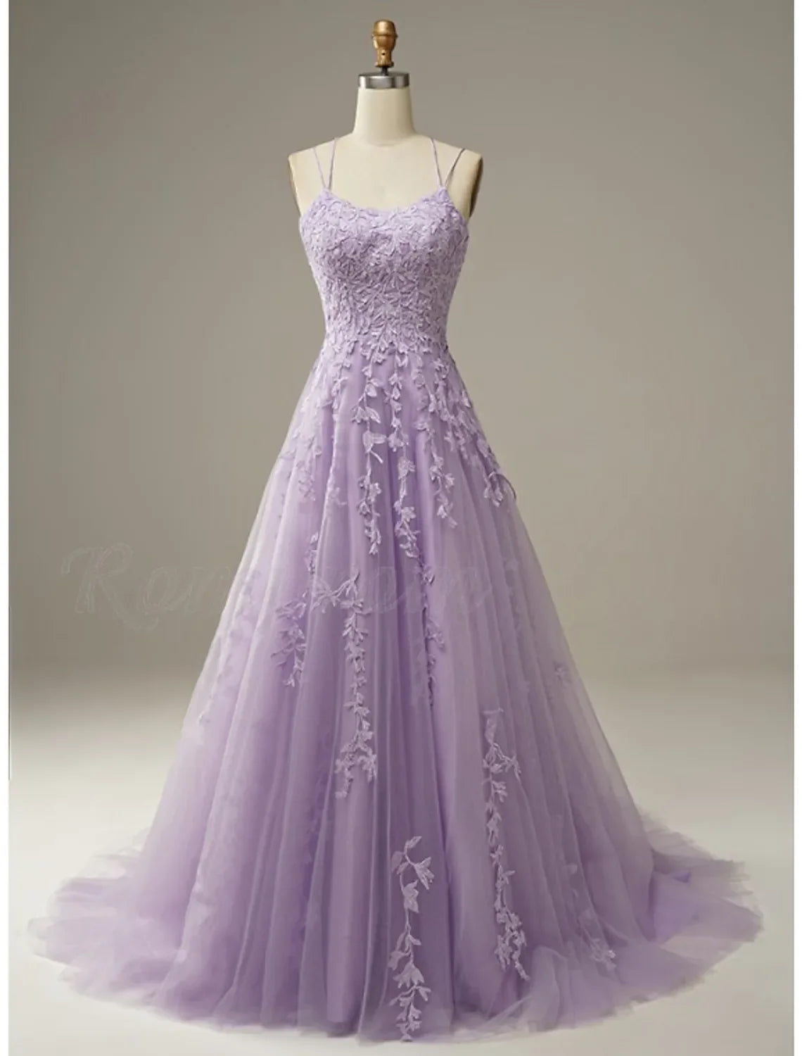 A-Line Prom Dresses Floral Dress Formal Sleeveless Strap Tulle with Appliques