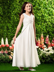 Criss Cross Draping Sheath Column V Neck Junior Bridesmaid Dress for Weddings