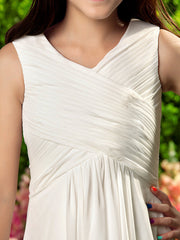 Criss Cross Draping Sheath Column V Neck Junior Bridesmaid Dress for Weddings
