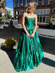 Sweet Ball Gown Scoop Neck Taffeta Pink Long Prom Dresses