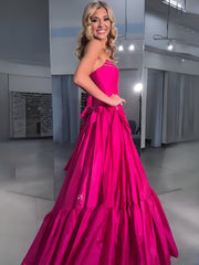Sweet Ball Gown Scoop Neck Taffeta Pink Long Prom Dresses