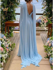 Sheath / Column Mother of the Bride Dress Wedding Guest Elegant Party V Neck Court Train Chiffon Sleeveless with Pleats