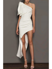 Sheath / Column Cocktail Dresses Minimalist Dress Party Wear Birthday Asymmetrical Sleeveless One Shoulder  Fabric with Pure Color