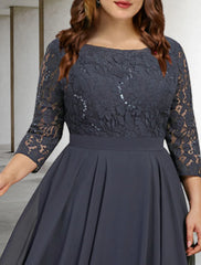 Aimishang  A-Line Mother of the Bride Dresses Plus Size Hide Belly Curve Elegant Dress Formal Tea Length 3/4 Length Sleeve Jewel Neck Chiffon with Pleats