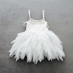 Cute A-line Spaghetti Straps Flower Girl Dress with Feathers