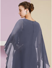 Aimishang  Sheath / Column Mother of the Bride Dress Wedding Guest Elegant Jewel Neck Floor Length Chiffon Half Sleeve with Sequin Tier Solid Color