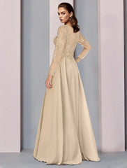 Aimishang  A-Line Mother of the Bride Dress Wedding Guest Party Elegant Scoop Neck Floor Length Chiffon Half Sleeve with Lace Ruching